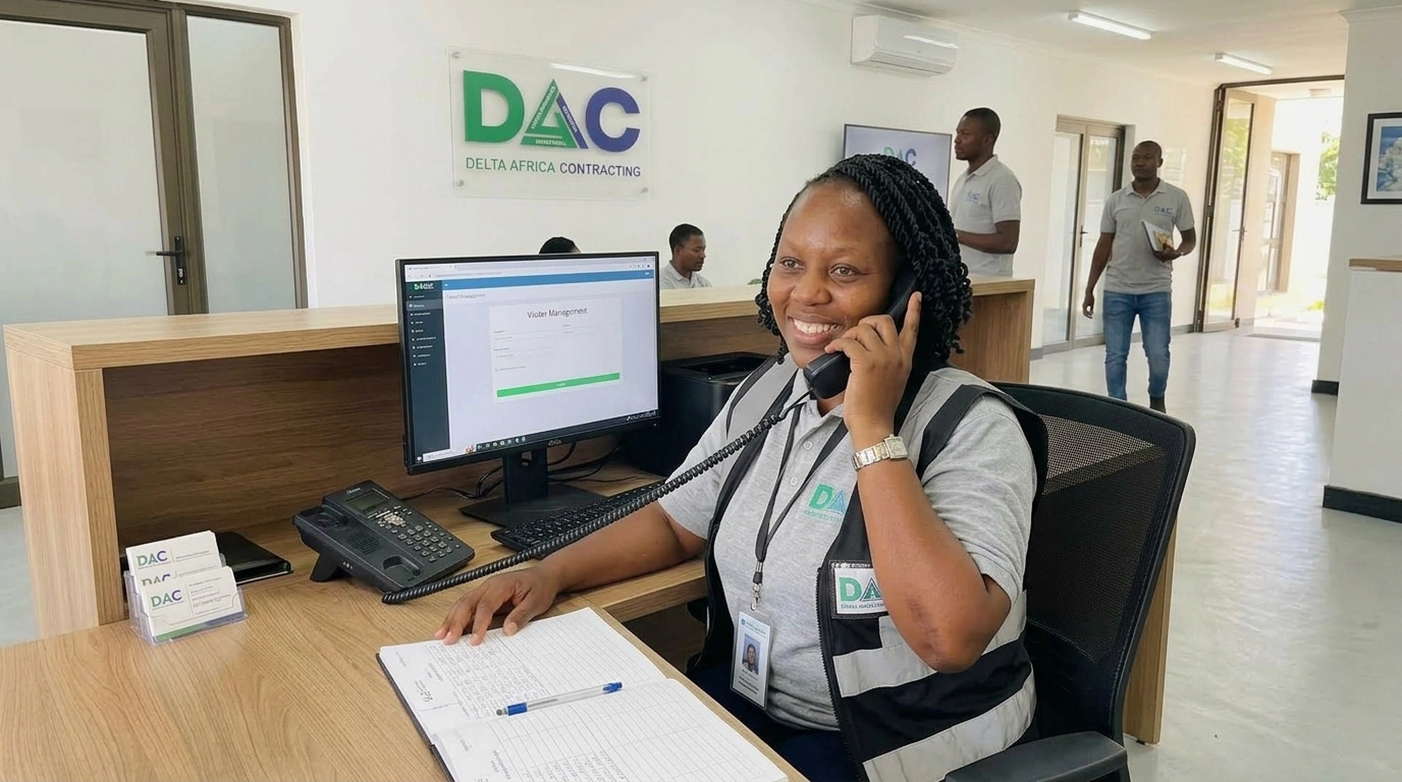 Delta Africa front-desk staff receiving a client call at the Msasa office